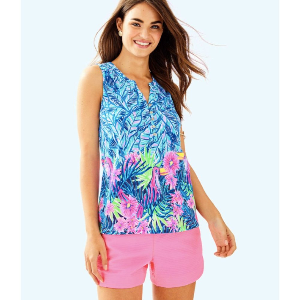 LILLY PULITZER Bennet blue Let's Mango engineered Essie tank top XS